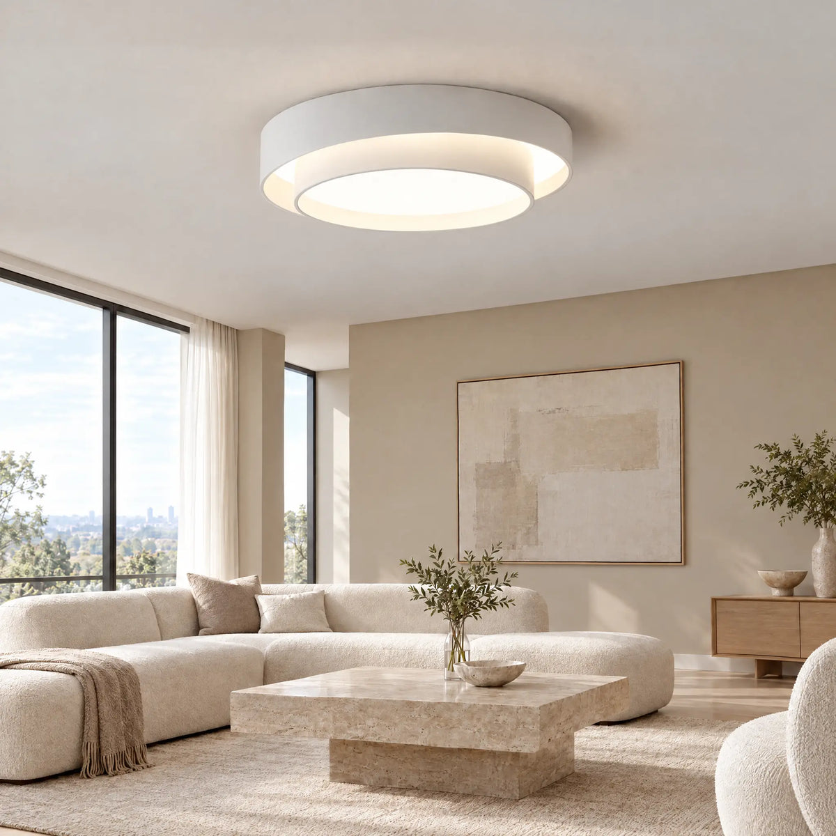 Two-Tier Round LED Flush Mount Ceiling Light - White 23.62 in