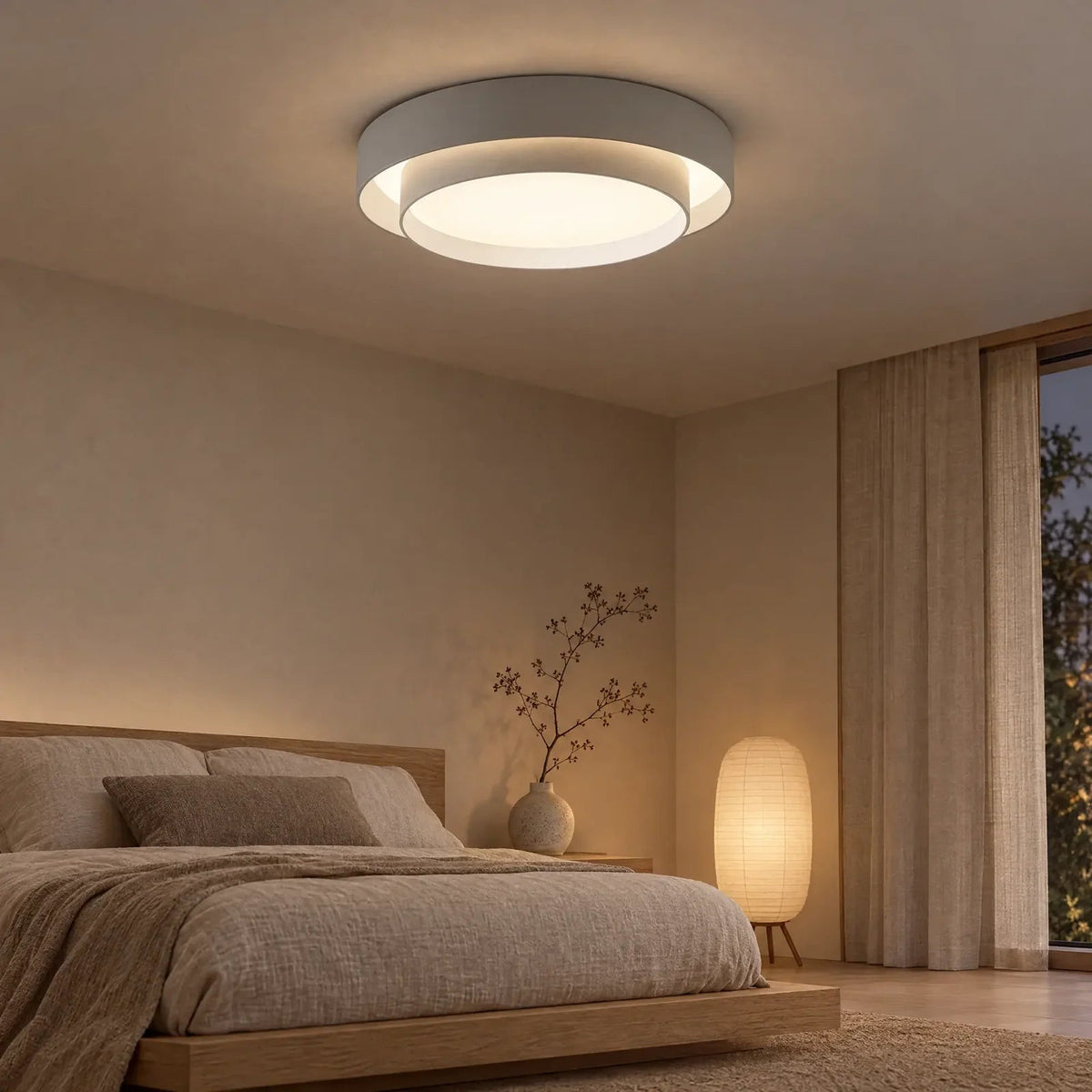Round LED Flush Mount Ceiling Light, Two-Tier Design, 3-Color or Dimmable Velumoza