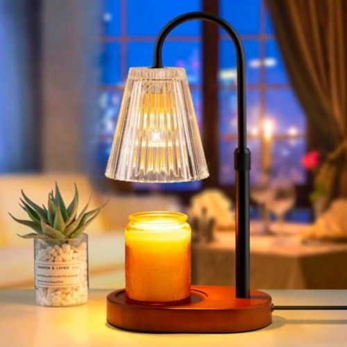Candle Warmer Table Lamp with Timer, Ribbed Glass & Adjustable Height Velumoza