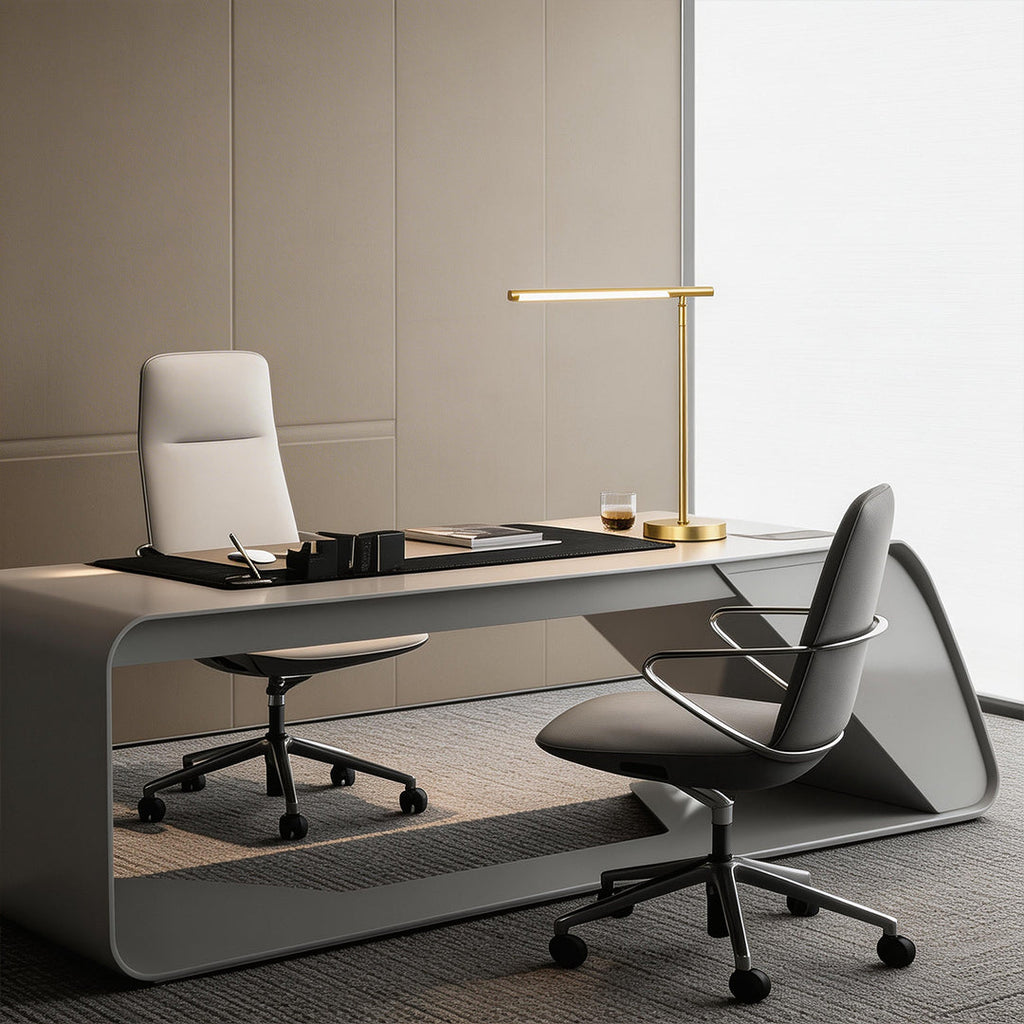 Modern Linear LED Desk Lamp, Adjustable Angle, Brushed Copper, Integrated 24W LED, 3 Color Temperatures