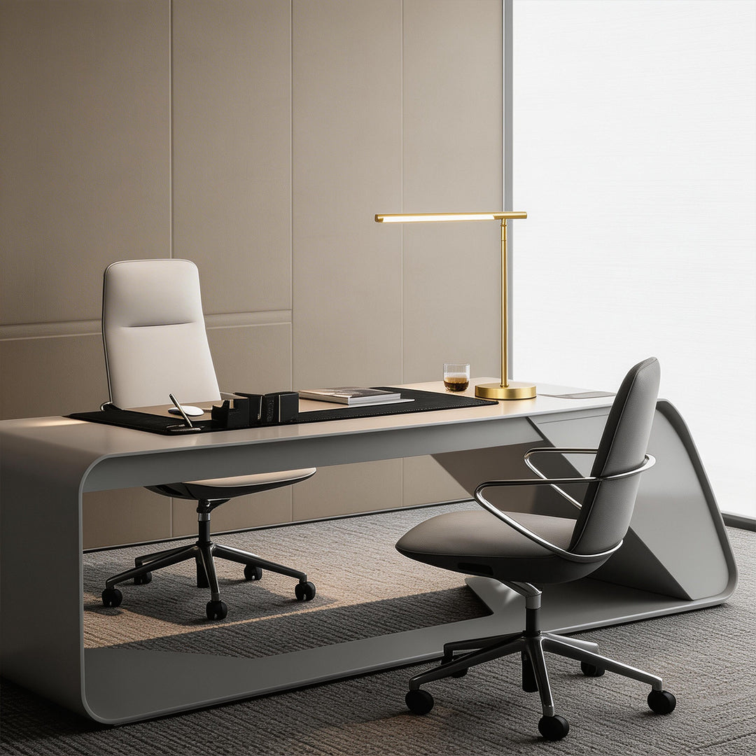 Modern Linear LED Desk Lamp, Adjustable Angle, Brushed Copper, Integrated 24W LED, 3 Color Temperatures