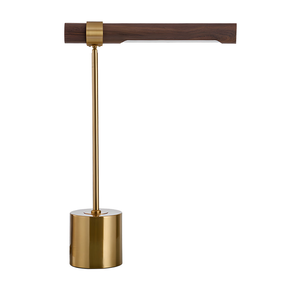 Modern Linear LED Desk Lamp with Wood & Brass Finish, USB Port
