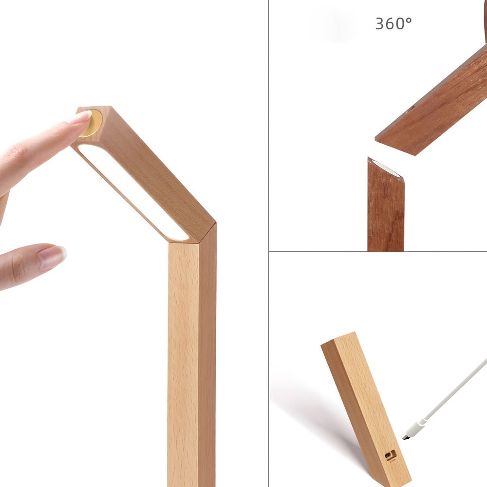 Rechargeable LED Wooden Bedside Table Lamp, Touch Control, Magnetic Base, 5000K Natural Light