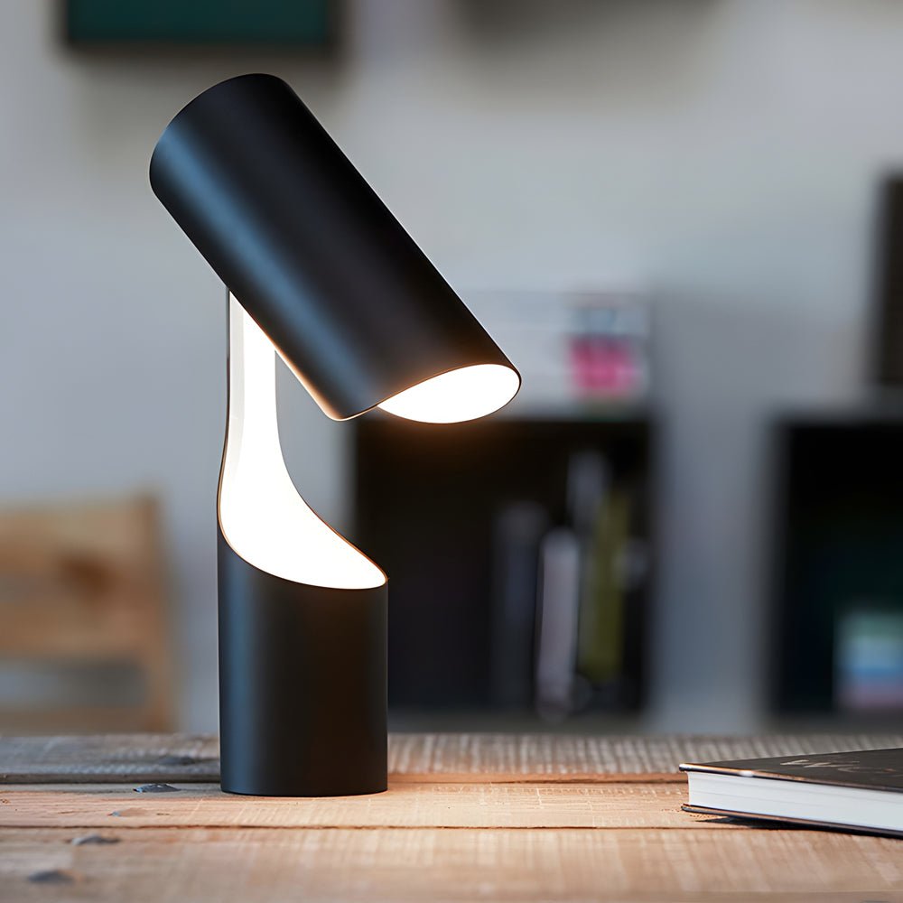 Modern LED Table Lamp with Fabric Shade, Black Metal Base, White Light
