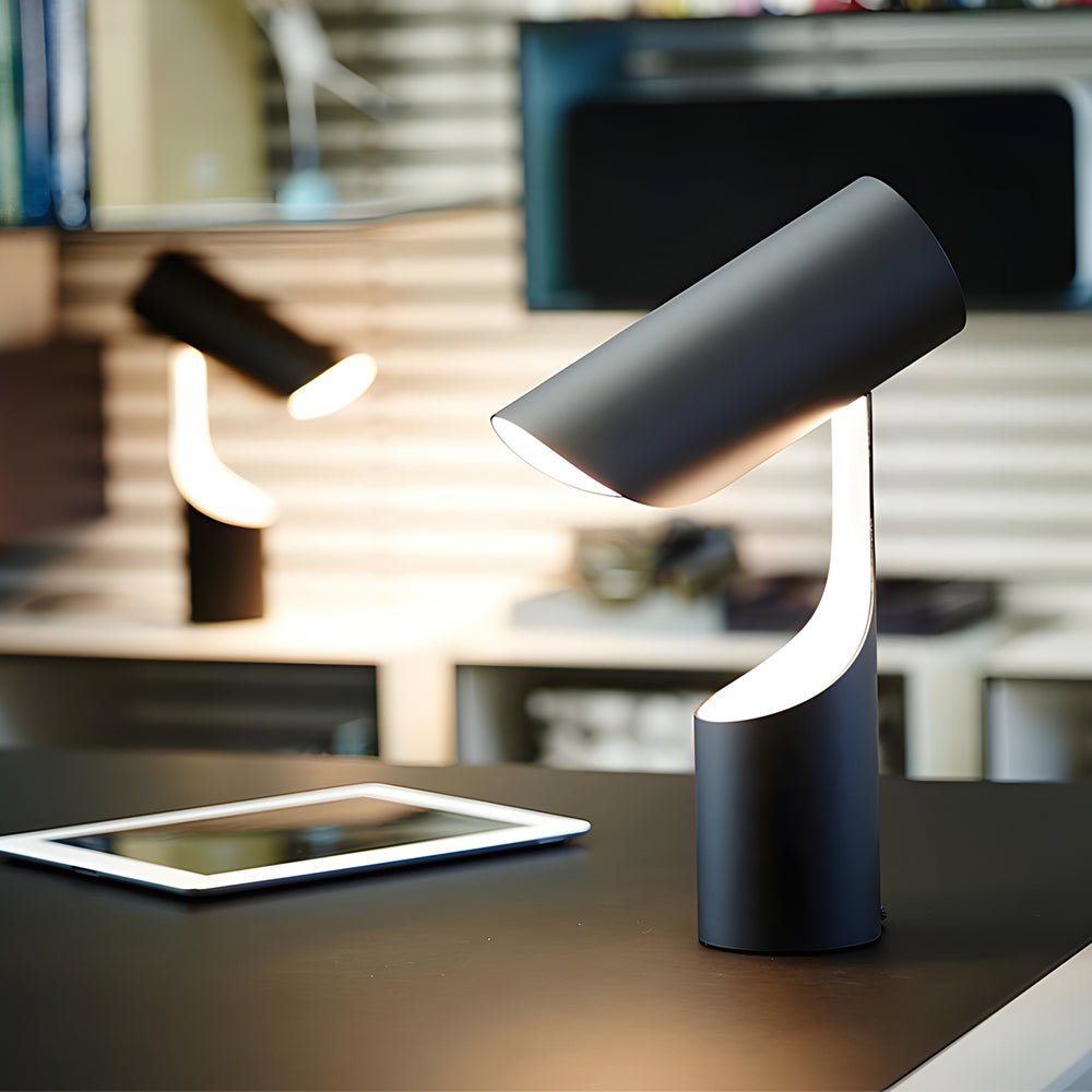 Modern LED Table Lamp with Fabric Shade, Black Metal Base, White Light