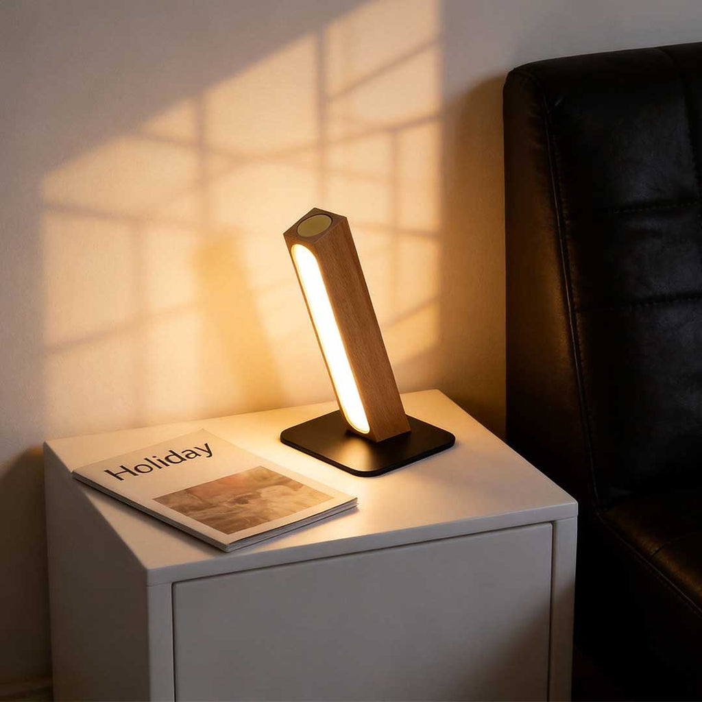 Rechargeable LED Wooden Bedside Table Lamp, Touch Control, Magnetic Base, 5000K Natural Light