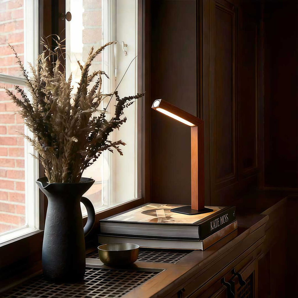 Rechargeable LED Wooden Bedside Table Lamp, Touch Control, Magnetic Base, 5000K Natural Light
