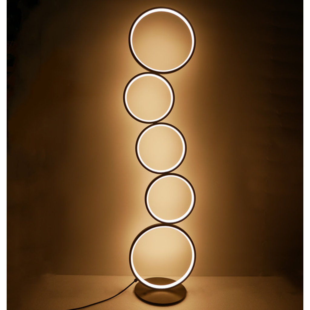 Modern LED Ring Floor Lamp with Touch Dimming, Minimalist Standing Lamp for Living Room, Bedroom & Office, US Plug, 110V