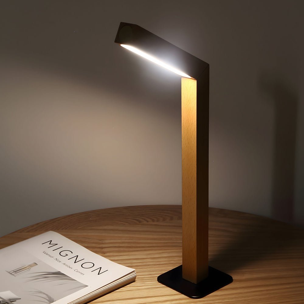 Rechargeable LED Wooden Bedside Table Lamp, Touch Control, Magnetic Base, 5000K Natural Light