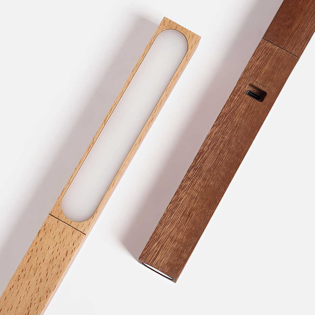 Rechargeable LED Wooden Bedside Table Lamp, Touch Control, Magnetic Base, 5000K Natural Light