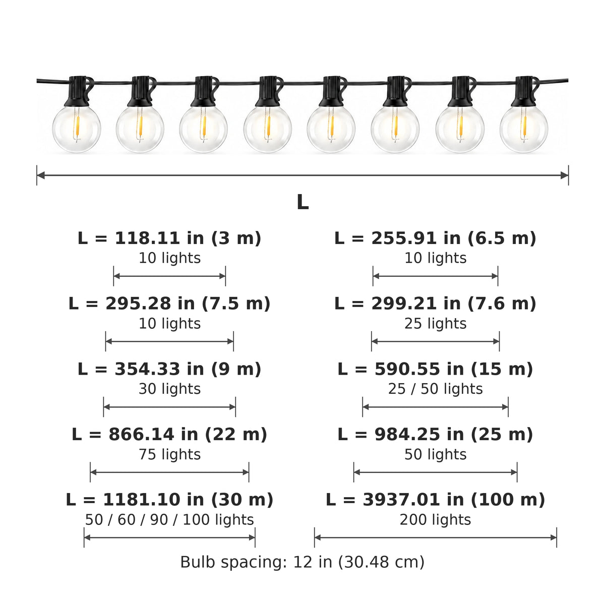Product dimensions and size options
