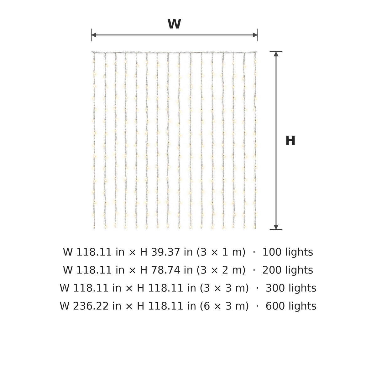 Product dimensions and size options