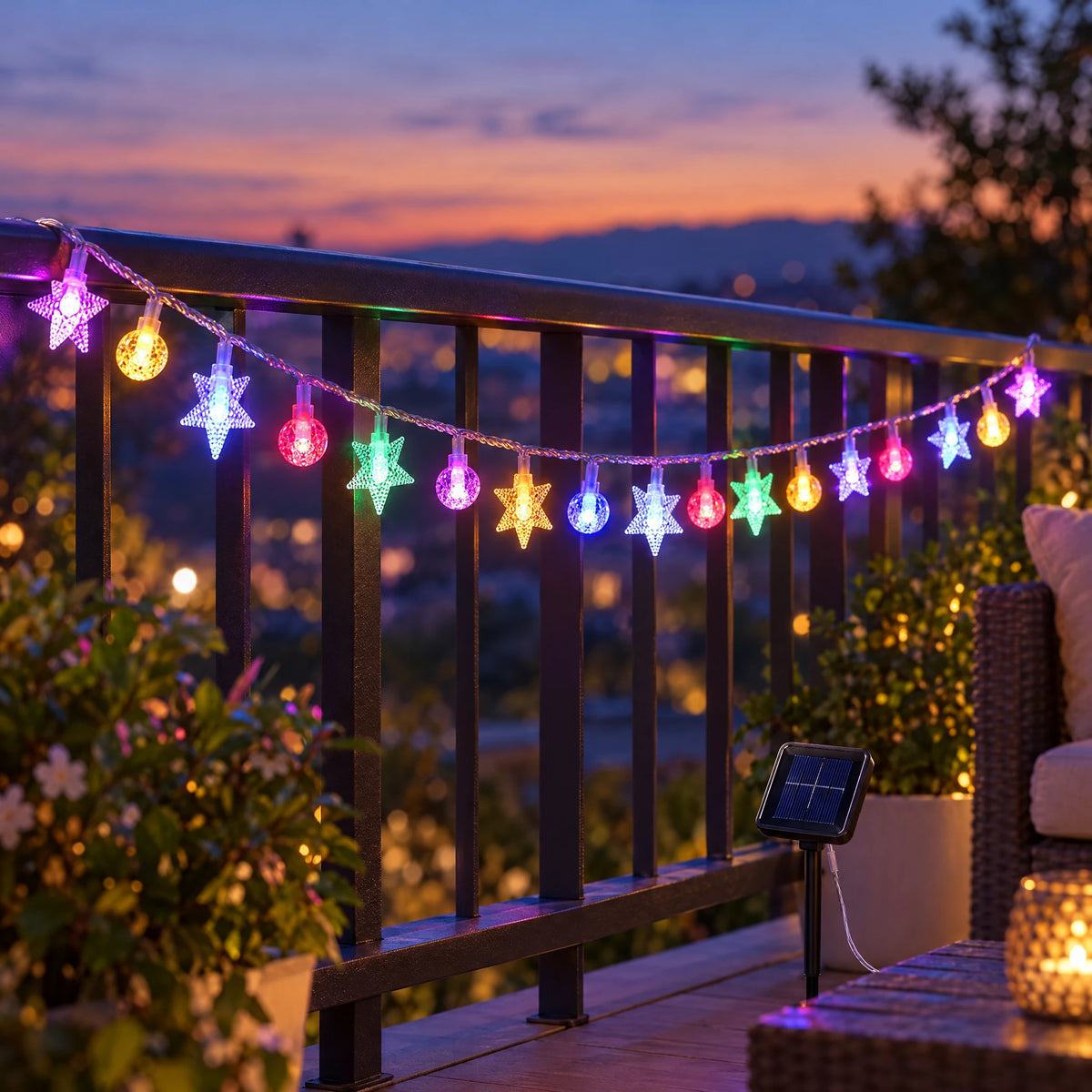 Solar star and ball string lights - Colored