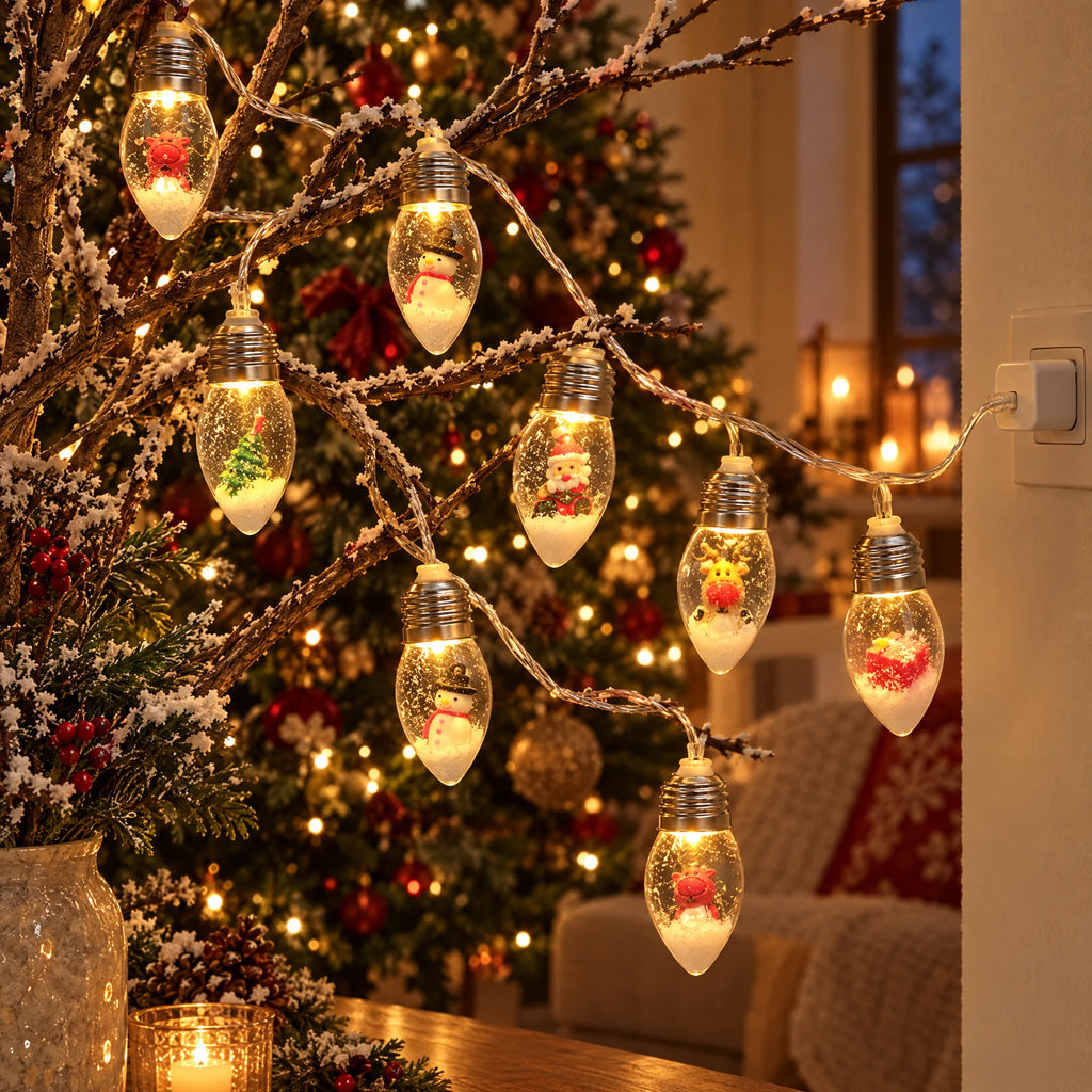 Christmas String Lights with Santa, Tree, or Snowman Inside Each Bulb - Christmas Mix - USB Model