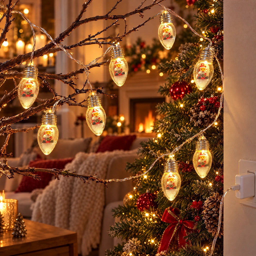 Christmas String Lights with Santa, Tree, or Snowman Inside Each Bulb - Santa Claus - USB Model