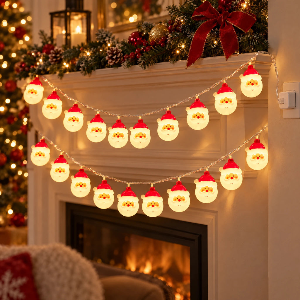 Christmas String Lights with Santa, Snowman, Bear, or Stocking Shapes - Santa Claus - USB Model