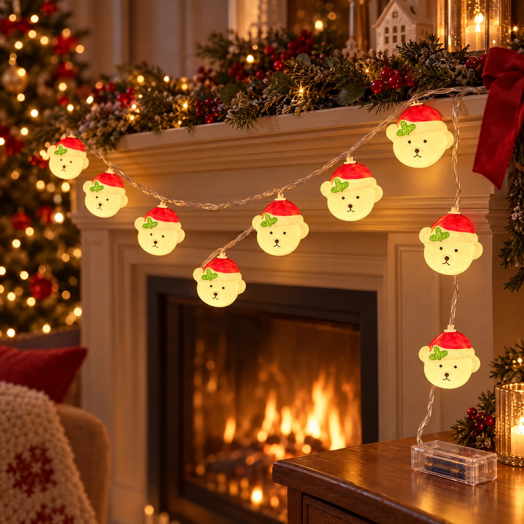Christmas String Lights with Santa, Snowman, Bear, or Stocking Shapes - Christmas Bear - Battery Model