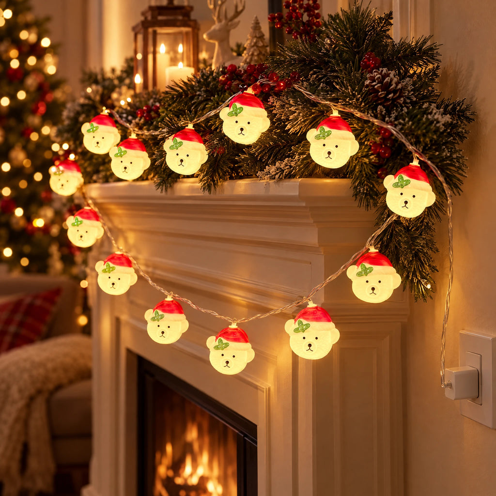 Christmas String Lights with Santa, Snowman, Bear, or Stocking Shapes - Christmas Bear - USB Model