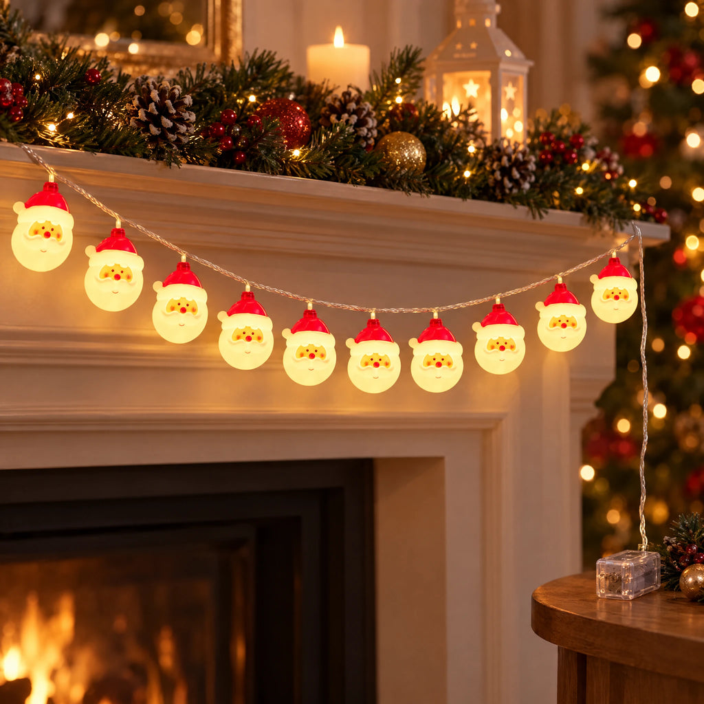Christmas String Lights with Santa, Snowman, Bear, or Stocking Shapes - Santa Claus - Battery Model