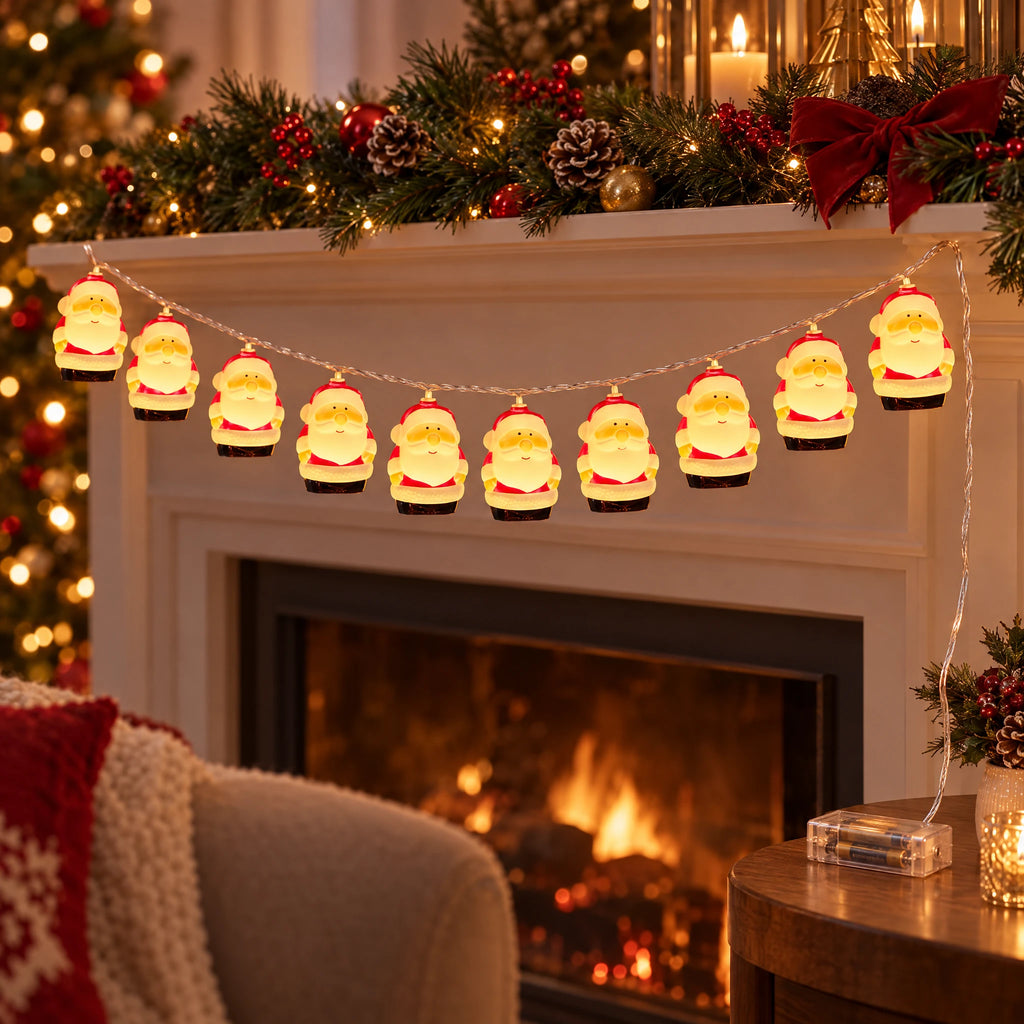 Christmas String Lights with Santa, Snowman, Bear, or Stocking Shapes - New Style Santa Claus - Battery Model