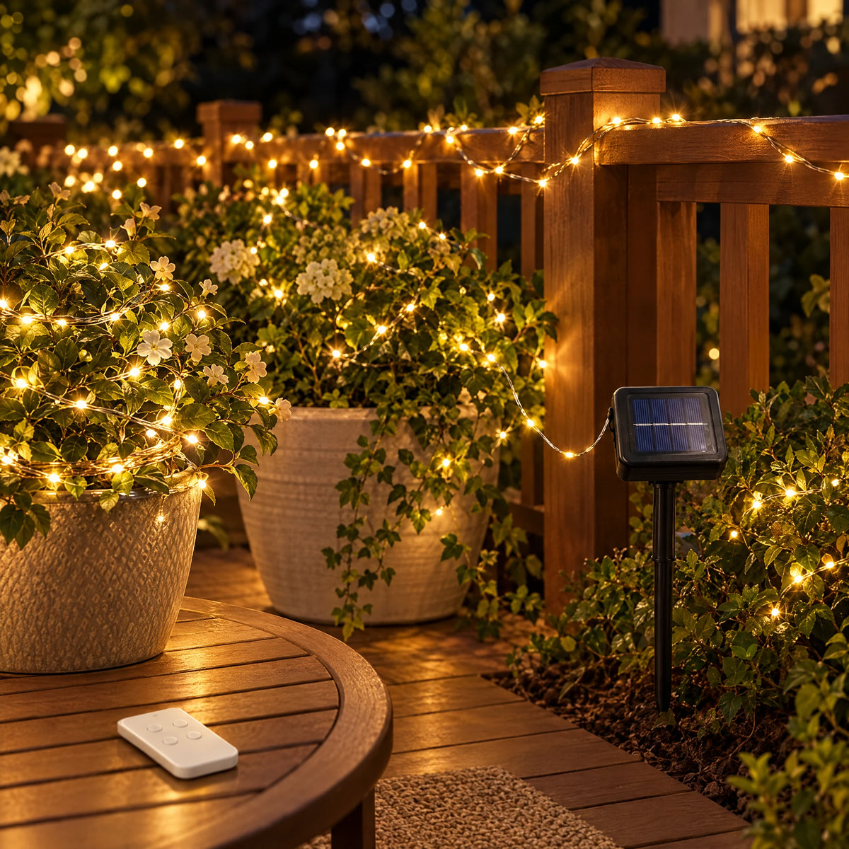 Solar Fairy Lights with 8 Modes - Warm Light - Large Panel with Remote Control