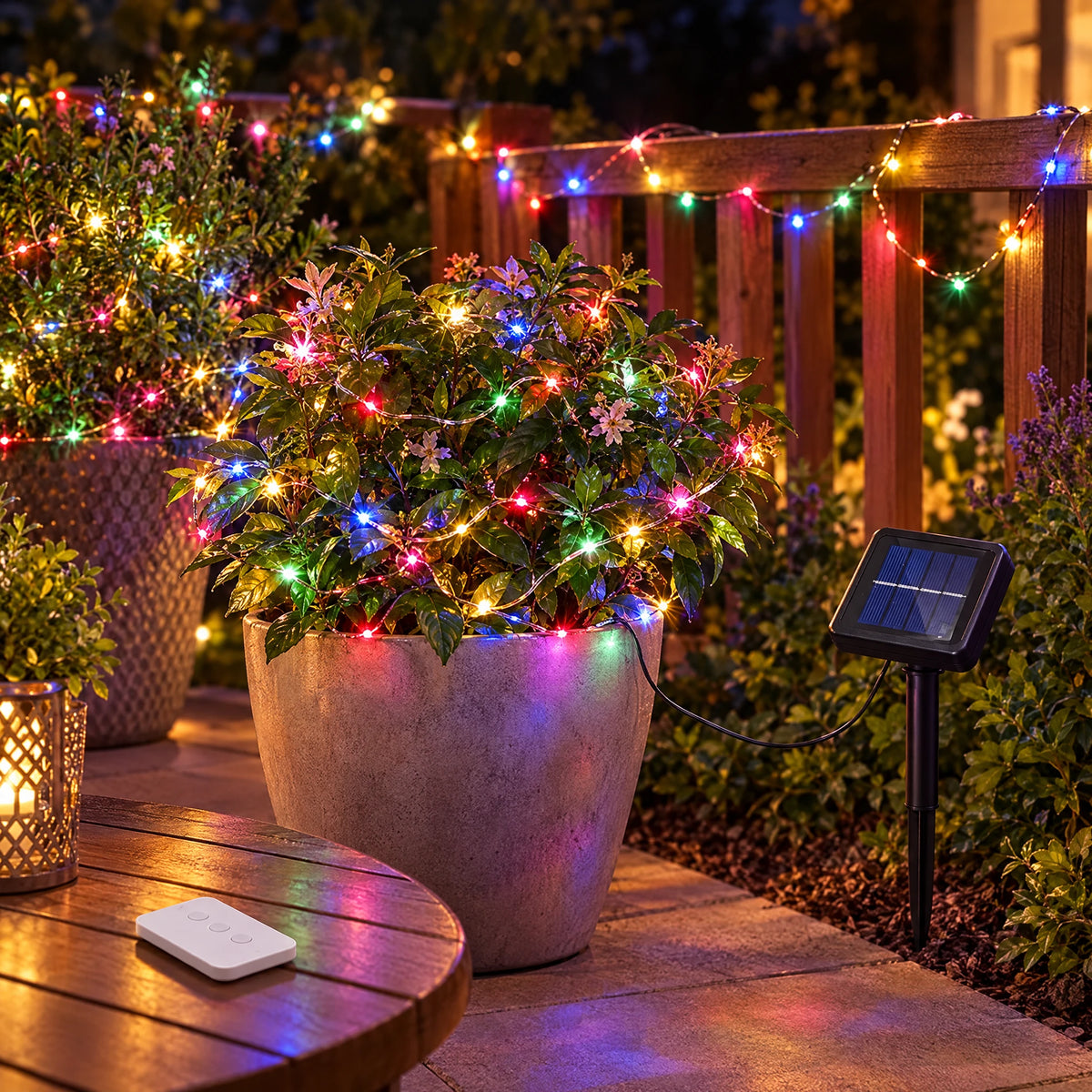 Solar Fairy Lights with 8 Modes - Colored - Large Panel with Remote Control