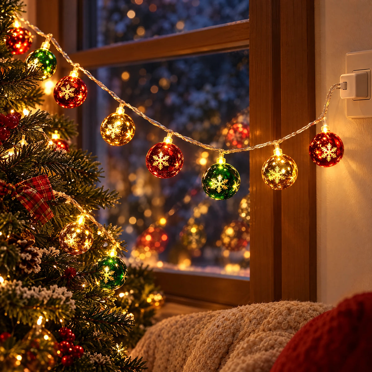 Christmas LED String Lights - Printed Christmas Ball - USB