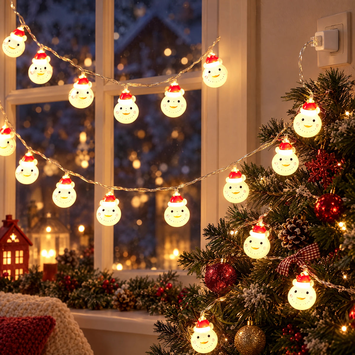 Christmas LED String Lights - Blow-Molded Christmas Snowman - USB