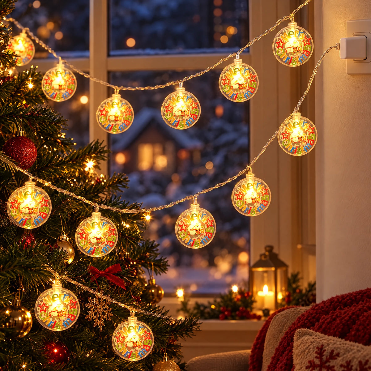 Christmas LED String Lights - Christmas English Letter Round Disc - USB