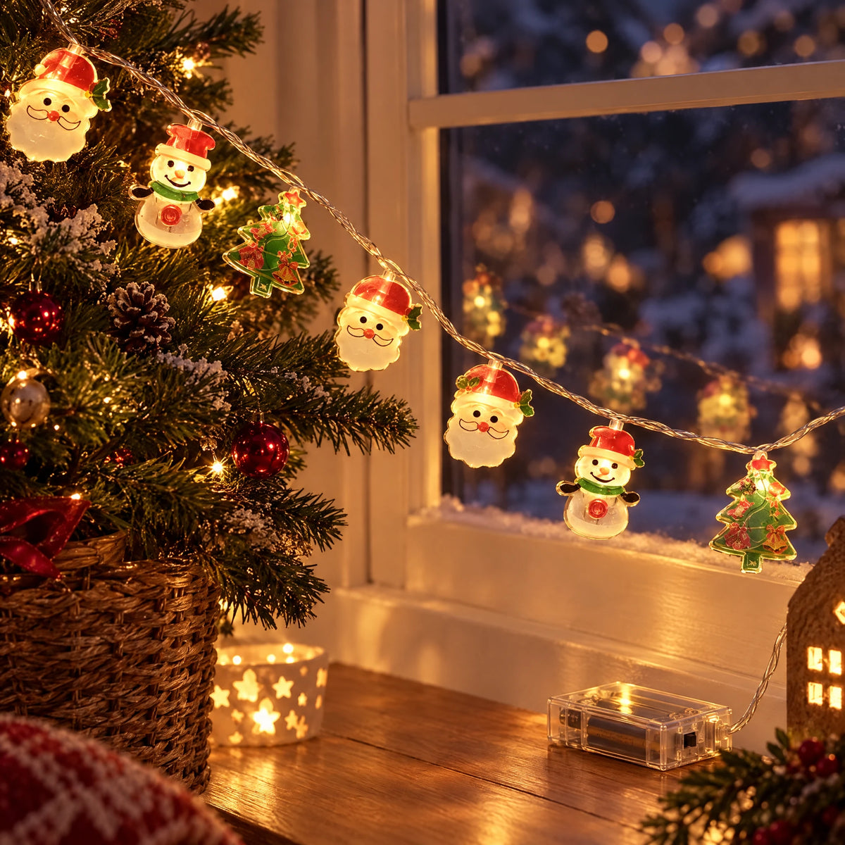 Christmas LED String Lights - Christmas Three-Piece Set (Snowman, Tree, Santa Head) - Battery