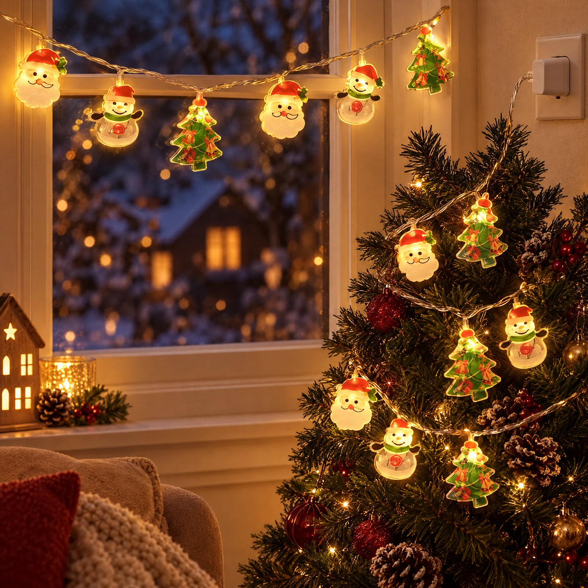 Christmas LED String Lights - Christmas Three-Piece Set (Snowman, Tree, Santa Head) - USB