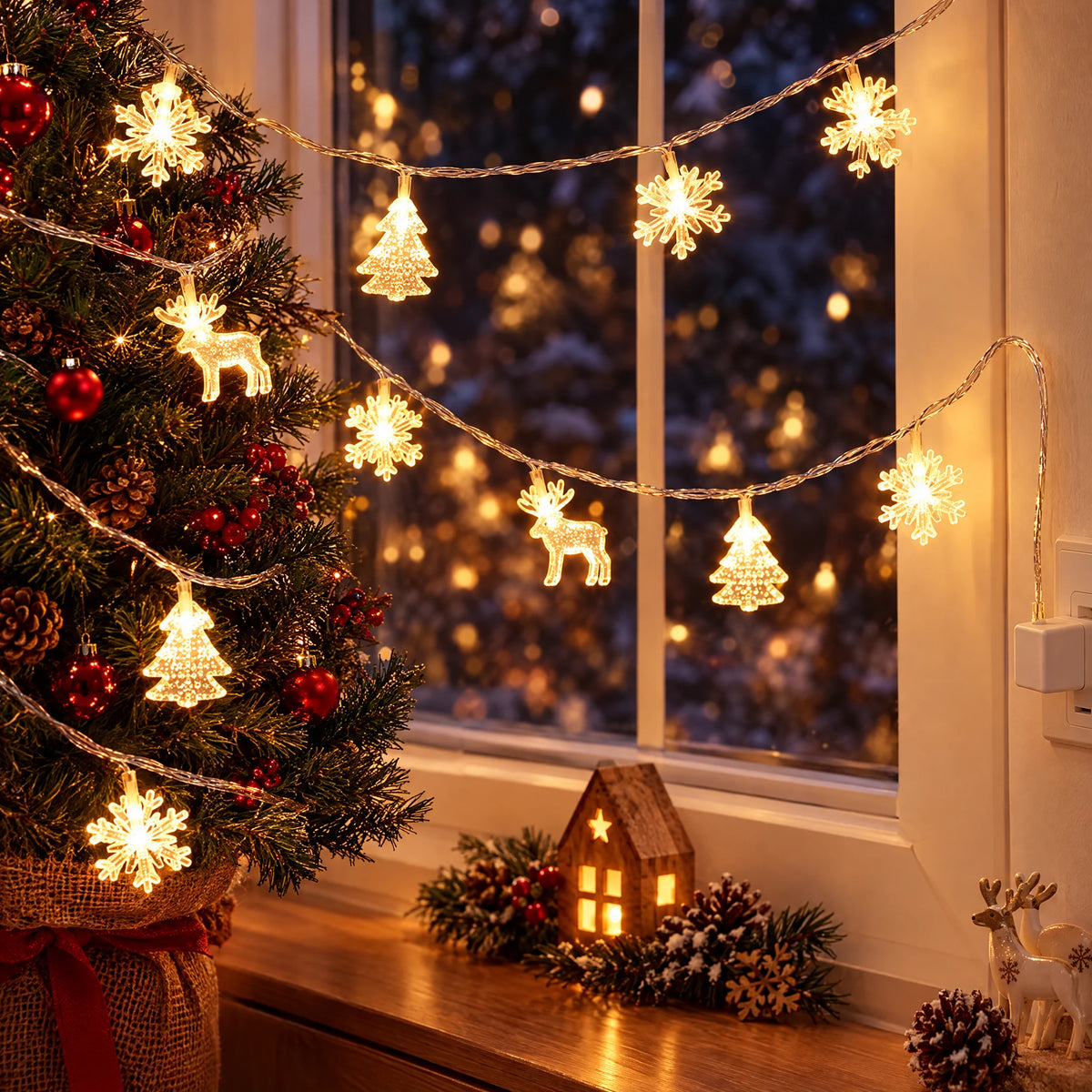Christmas LED String Lights - Snowflake Elk Christmas Tree Mix Warm White - USB