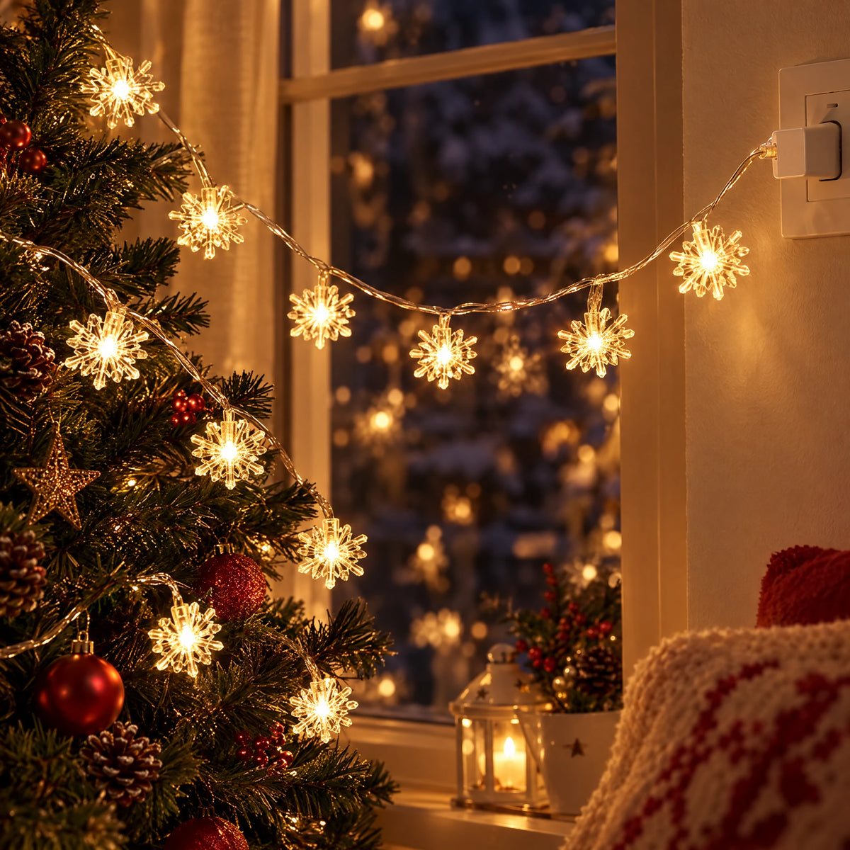 Christmas LED String Lights - Snowflake Warm White - USB