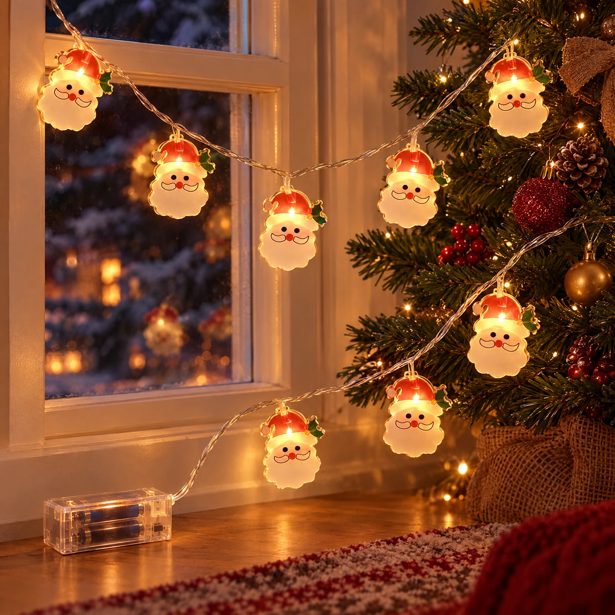 Christmas LED String Lights - Santa Claus Head - Battery