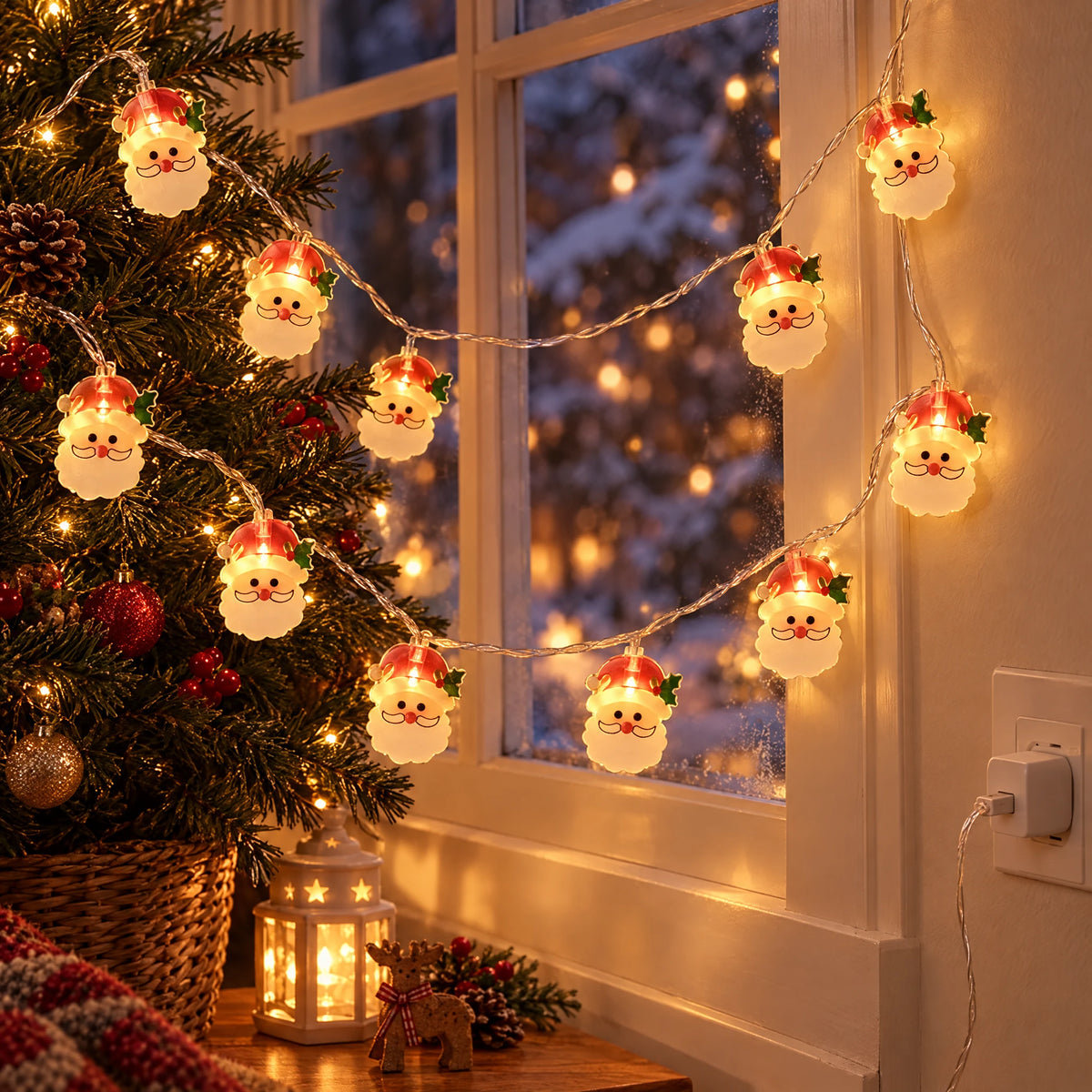 Christmas LED String Lights - Santa Claus Head - USB
