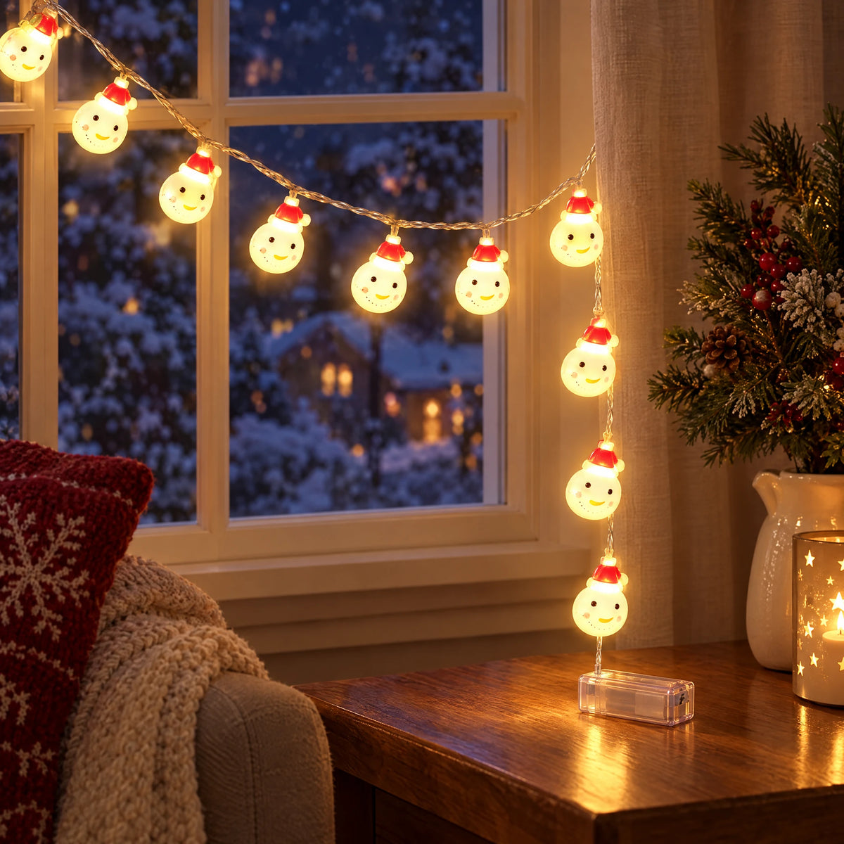 Christmas LED String Lights - Blow-Molded Christmas Snowman - Battery