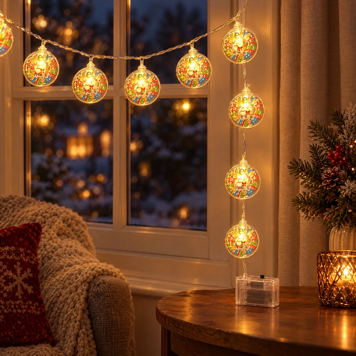 Christmas LED String Lights - Christmas English Letter Round Disc - Battery