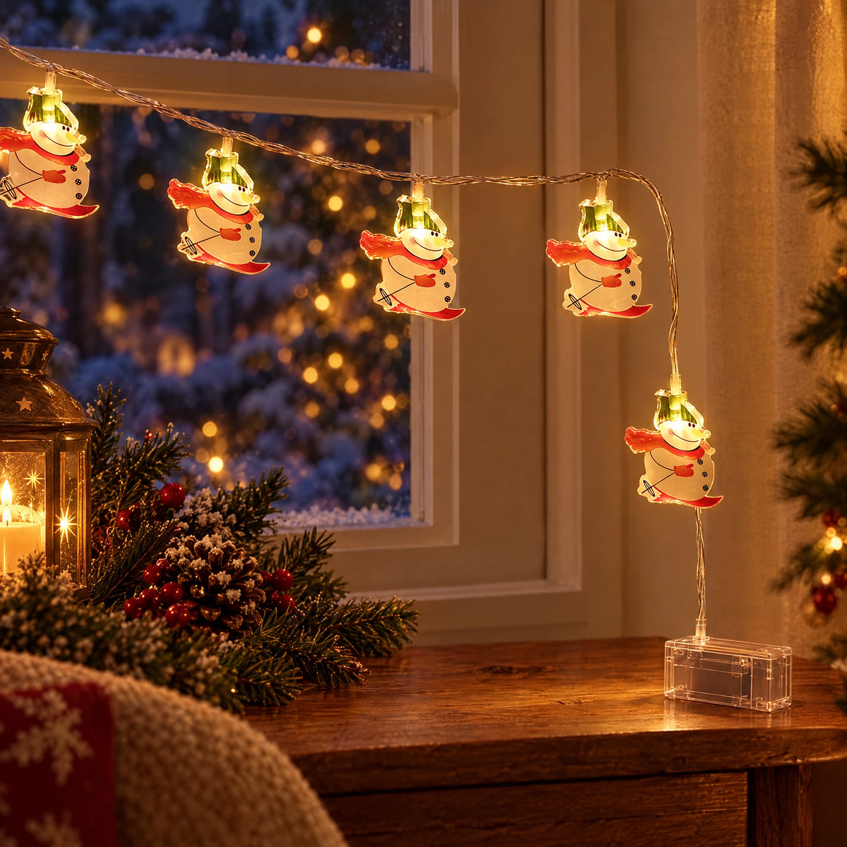 Christmas LED String Lights - Skiing Snowman - Battery