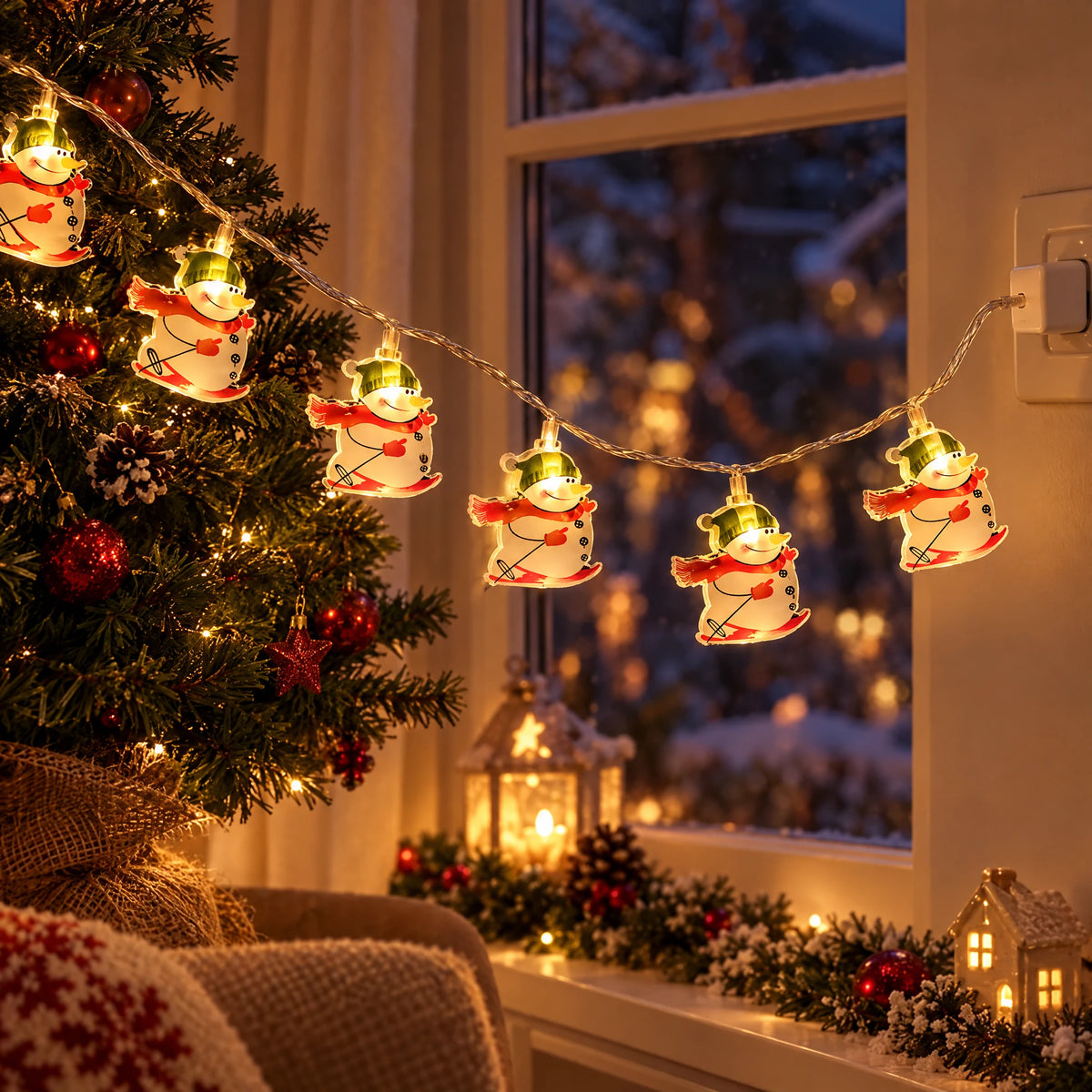 Christmas LED String Lights - Skiing Snowman - USB