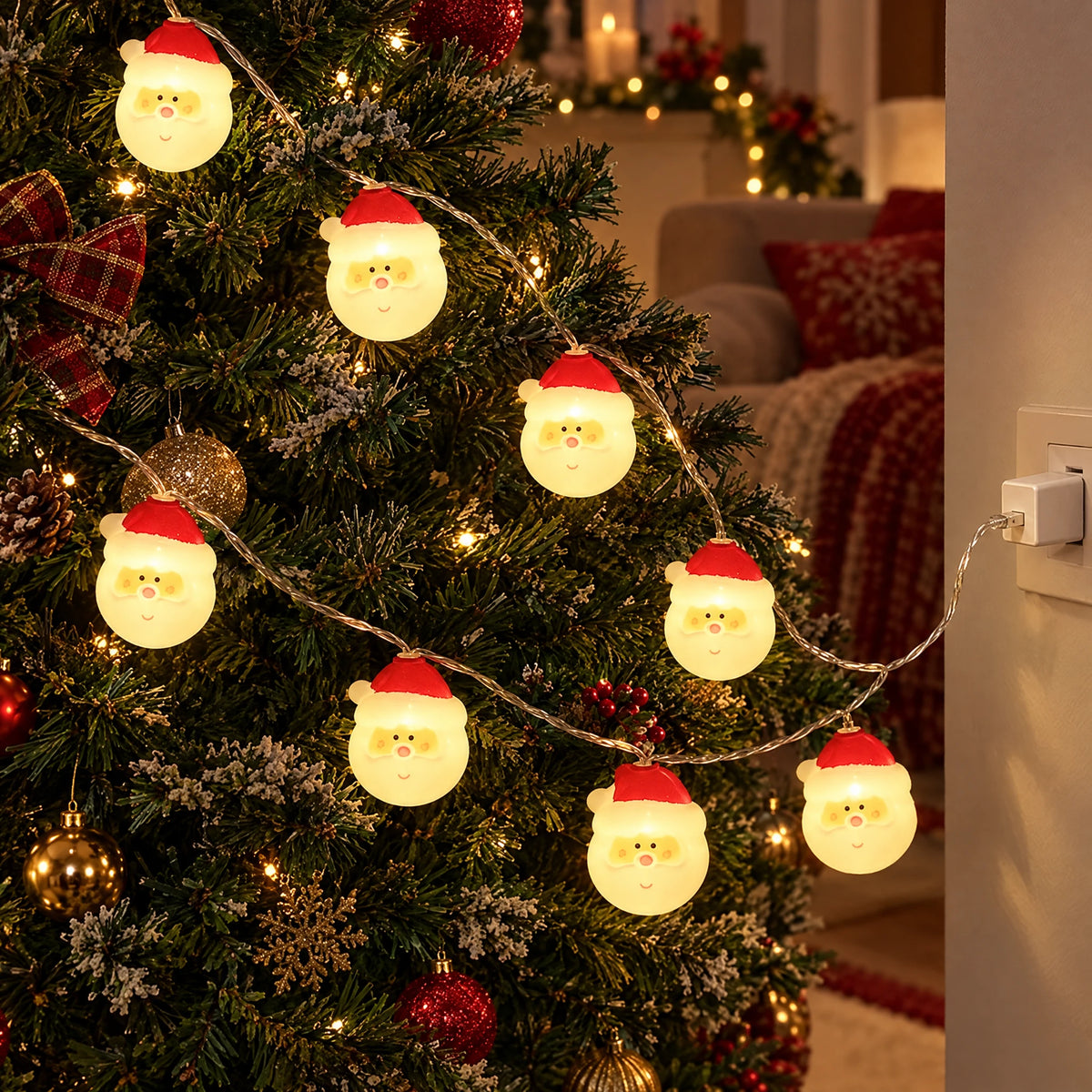 Christmas LED String Lights - Red Hat Santa - USB