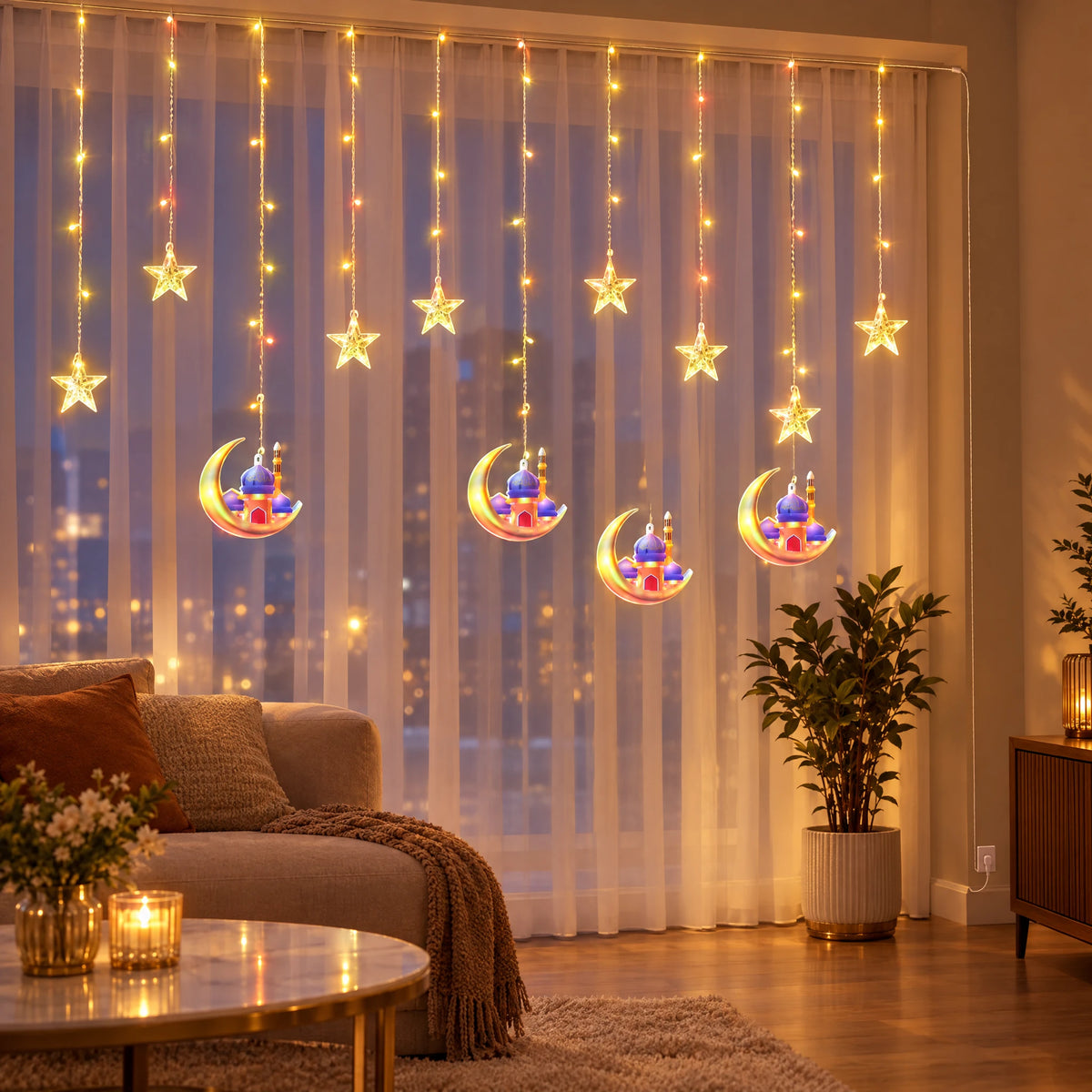 LED Curtain String Lights - LED Big Castle on Moon - Colorful