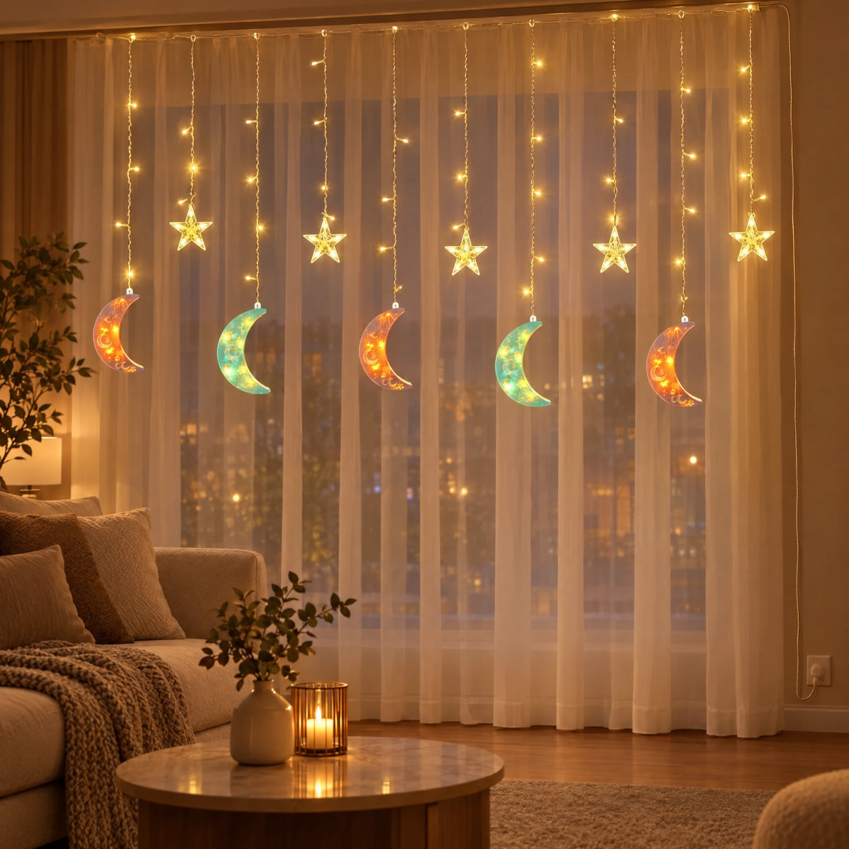 LED Curtain String Lights - LED Star and Moon