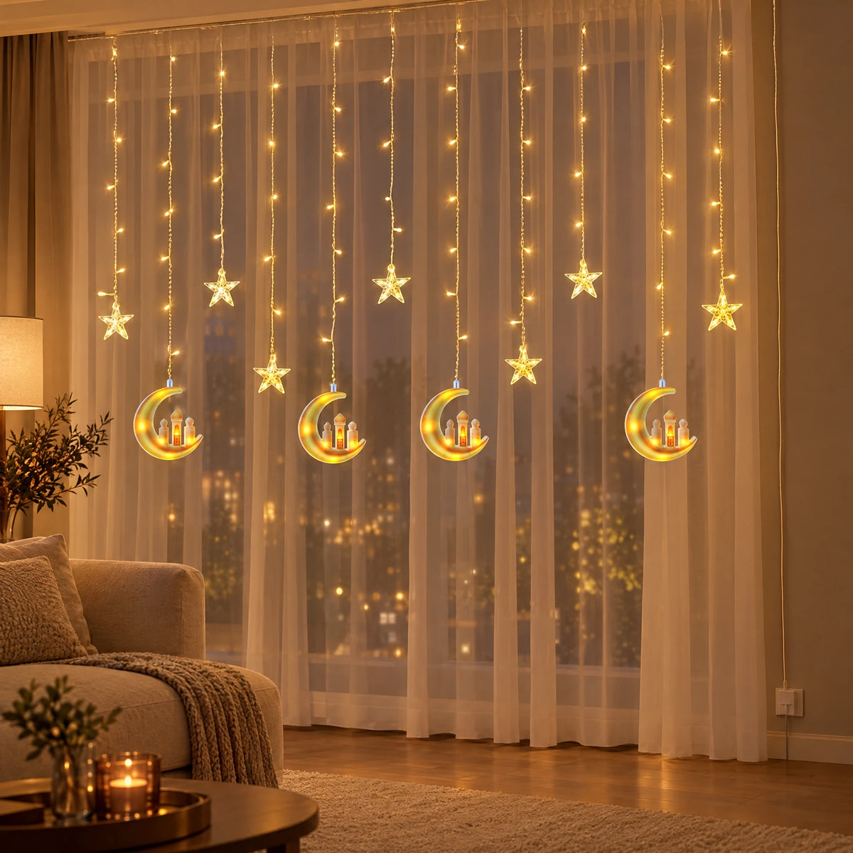 LED Curtain String Lights - LED Three Castles - Warm White