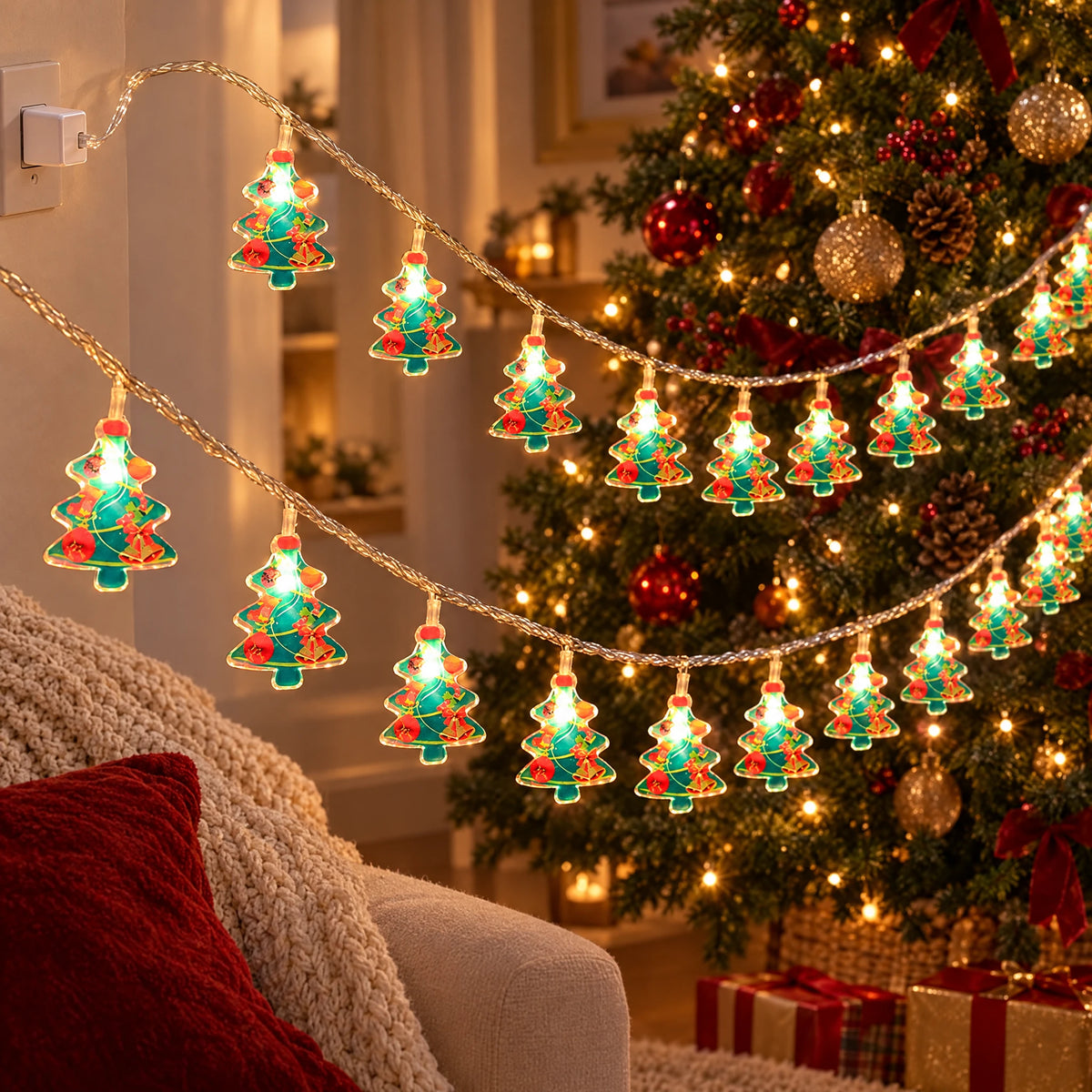 Christmas LED String Lights - Painted Christmas Tree - USB