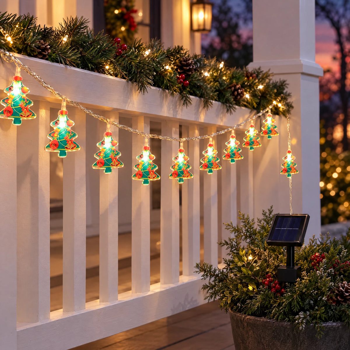 Christmas LED String Lights - Painted Christmas Tree - Solar