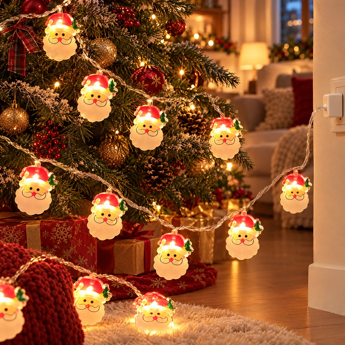 Christmas LED String Lights - Painted Big Beard Santa - USB