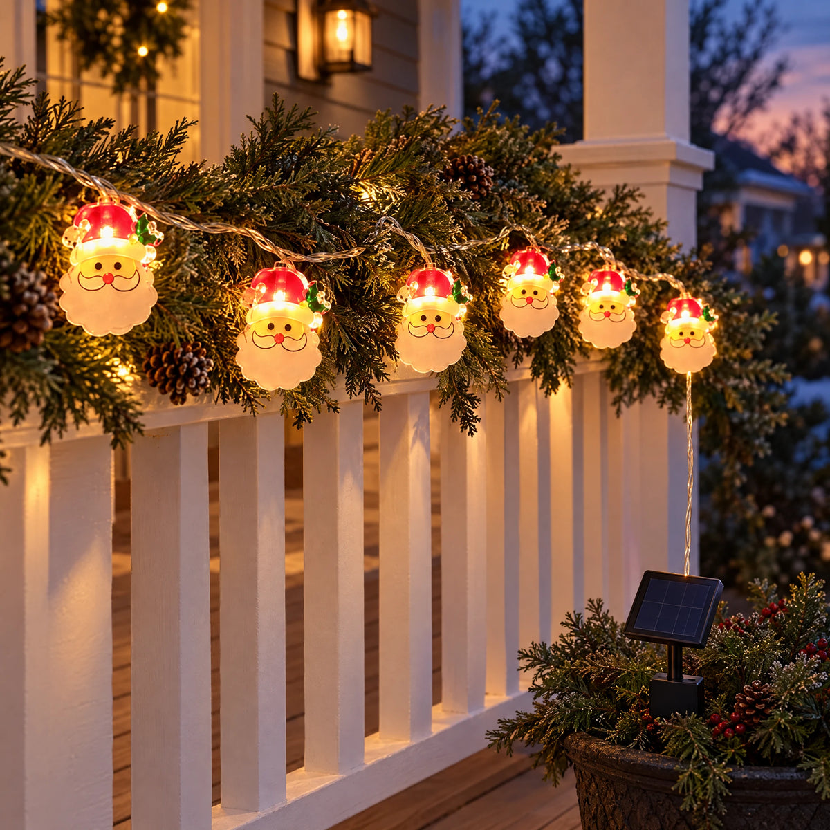 Christmas LED String Lights - Painted Big Beard Santa - Solar