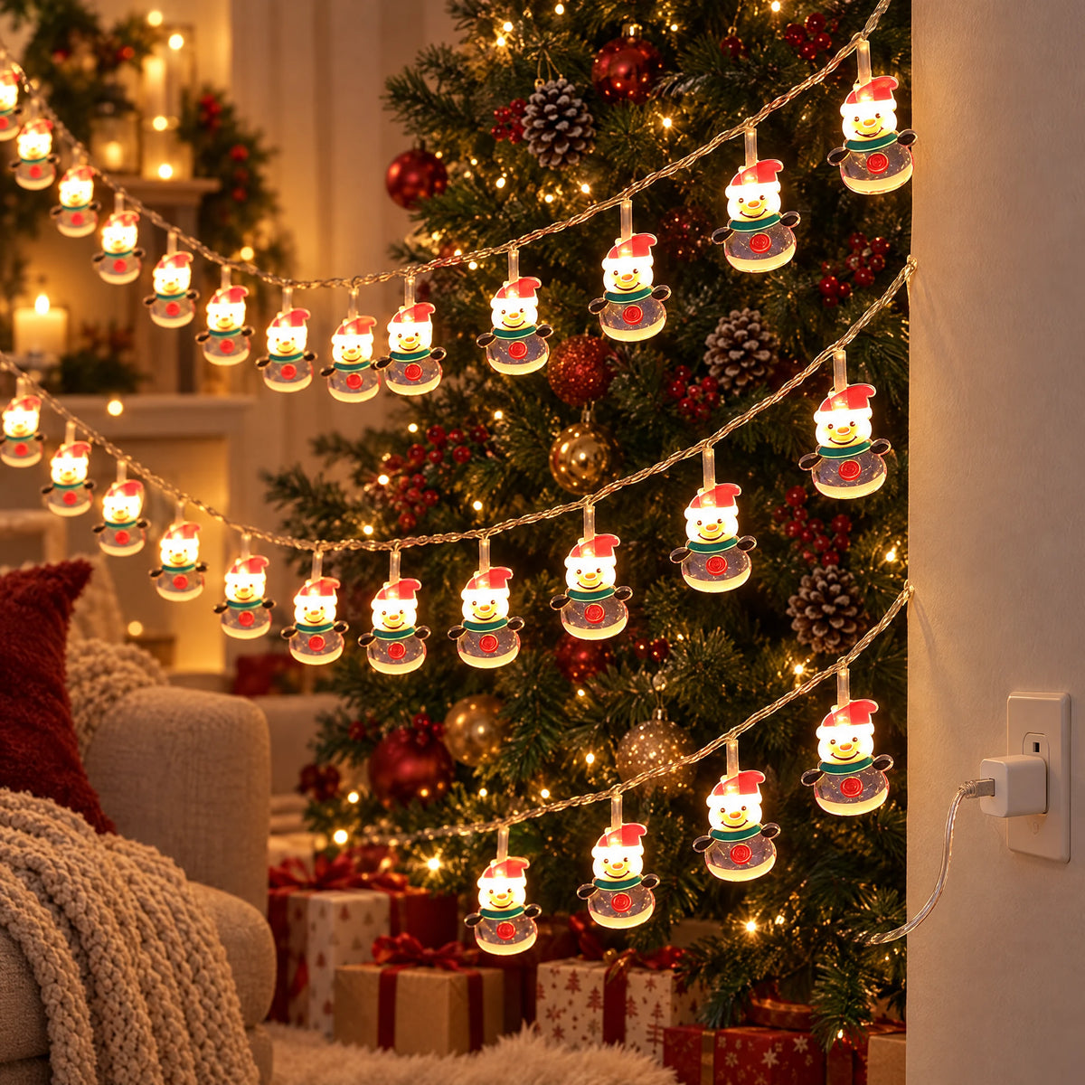 Christmas LED String Lights - Painted Snowman - USB