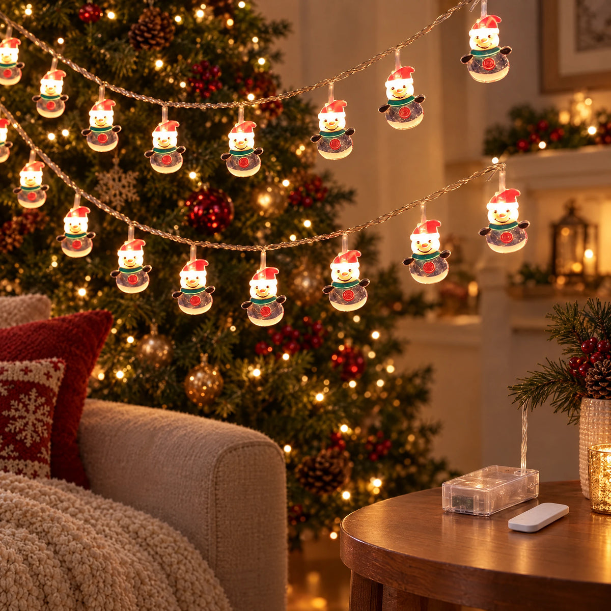 Christmas LED String Lights - Painted Snowman - Battery with Remote