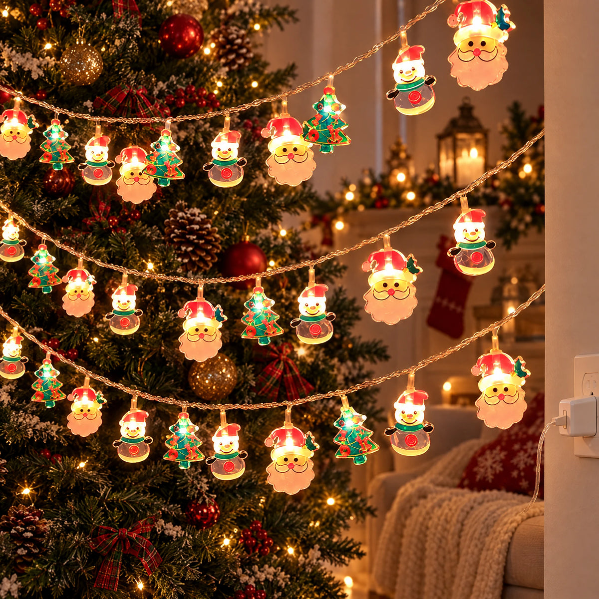 Christmas LED String Lights - Painted Mix Snowman + Big Beard + Christmas Tree - USB